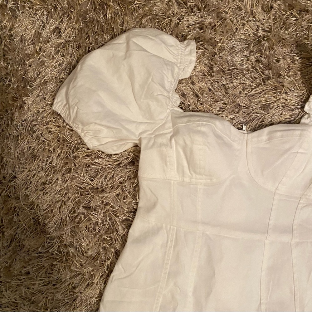 ASTR the Label Skylar Puff Sleeve Mini White Denim Dress - Small - Picture 6 of 12